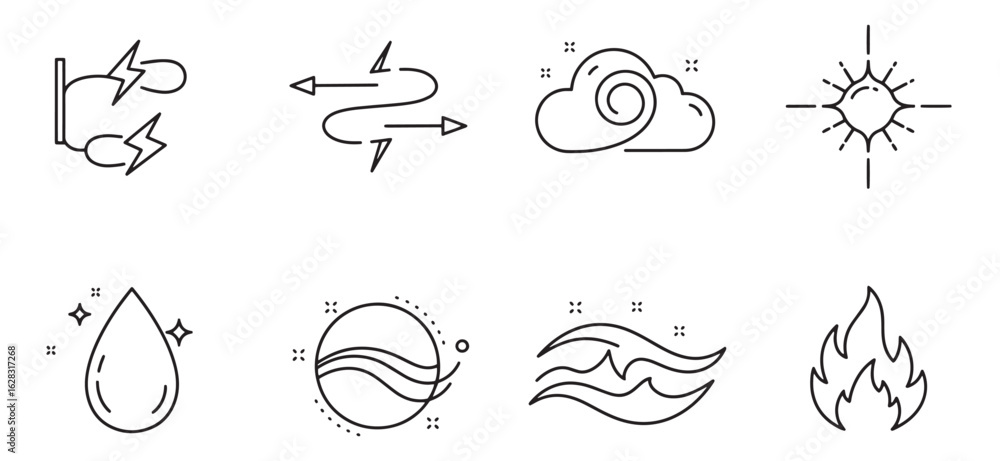 Fototapeta premium Simple outline icons representing various natural elements and renewable resources