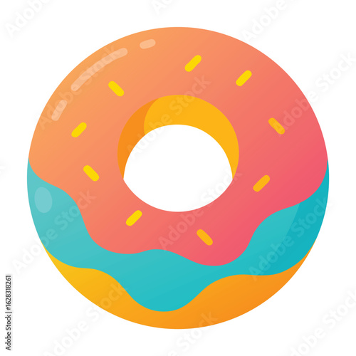 A blue-iced donut adorned with sprinkles, displayed on a plain white background