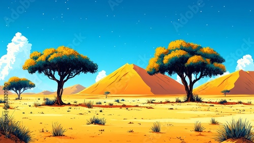 Desert Tree Illustration Watercolour Drawing