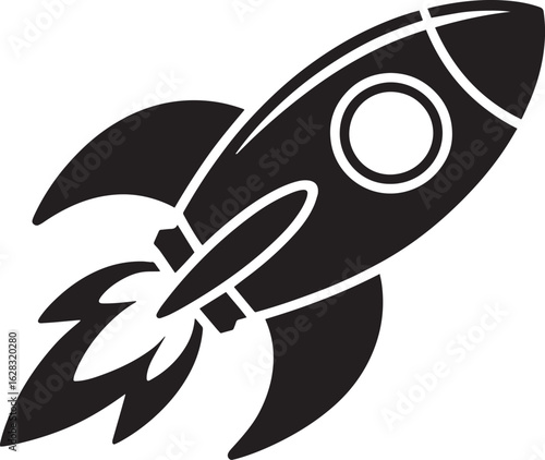 Rocket Launching into Space Silhouette, Space Exploration and Technological Advancement Vector