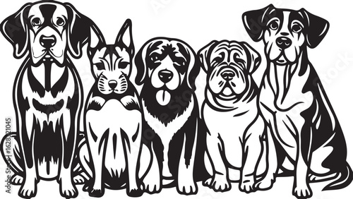 A charming cartoon vector illustration depicts a dog with a bone alongside a cat, creating a cute and delightful scene of pets on a farm