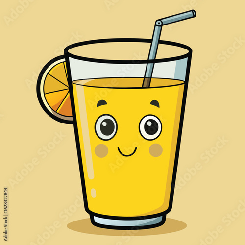 A cheerful drink cup with a straw, displaying a colorful beverage, inviting for a refreshing sip