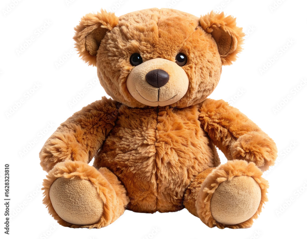 Obraz premium Classic Brown Teddy Bear Plush Sitting Upright, Isolated on Transparent Background PNG