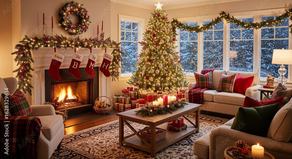 Obraz premium living room with christmas decorations