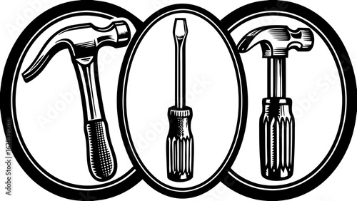 Tool icon set.Hammer turnscrew tools icon.Instrument collection. Vector illustration