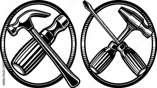 Tool icon set.Hammer turnscrew tools icon.Instrument collection. Vector illustration