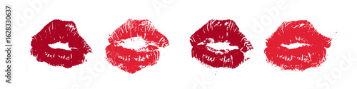 Red Lipstick Kiss imprints set. Vector Lips Female Makeup Mark. Girl s Mouth. Vector