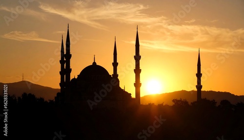 Silhouette of a mosque at sunset (1)
