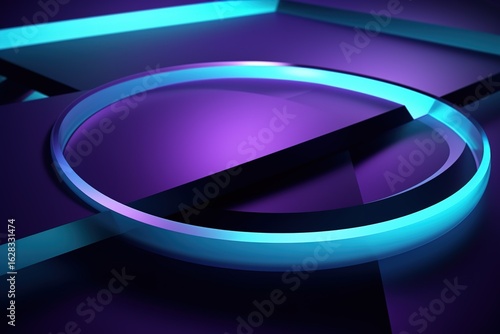 minimalistic design Purple and Turquoise Tech Background with a Geometric 3D Structure