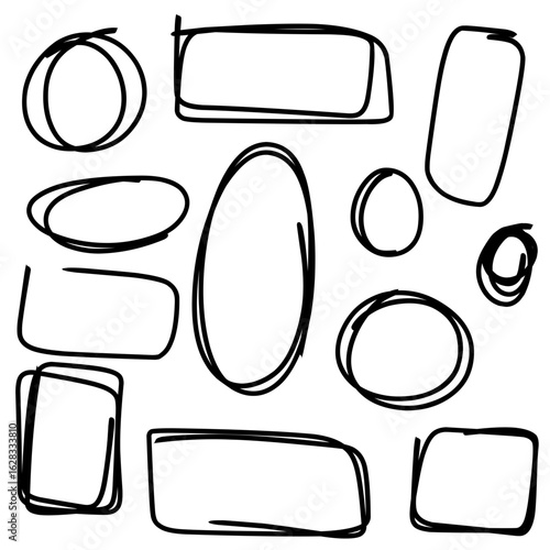 Hand Drawn Shapes on White Circles, Rectangles, and Ovals