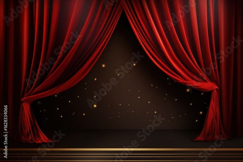 Red Black Golden Curtain Stage Award Background. Trophy on Red Carpet Luxury Background.