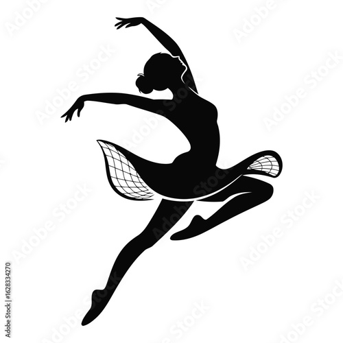 Elegant Ballerina Silhouette in Dynamic Leap Performing with Grace and Precision Isolated on White Background Ideal for Dance and Art Projects