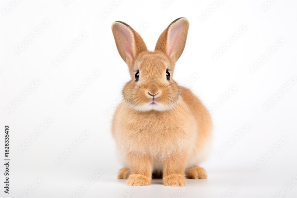 Obraz premium A cuddly rabbit with big, expressive eyes and soft fur, sitting on a clean white backdrop.