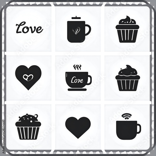 Cute icons of coffee and desserts