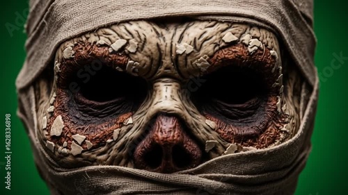 Scary Mummy Face Close-up on Green Screen