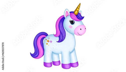 Cute light blue unicorn with pink mane and tail