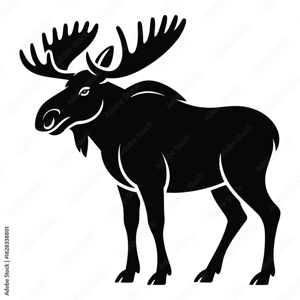 Fototapeta premium Elegant Black Moose Silhouette Standing Tall Depicting Wildlife and Nature in a Graphic Illustration Design