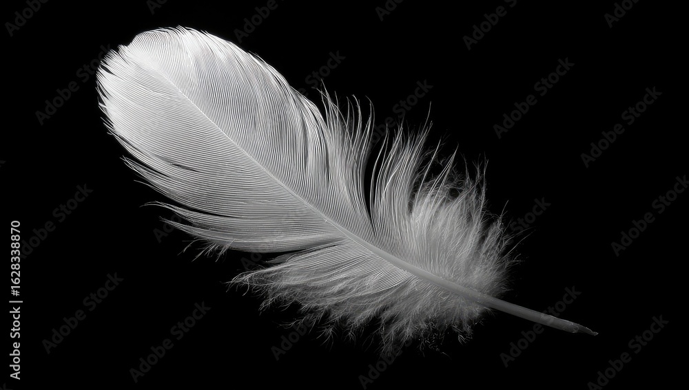 Obraz premium Single white feather against black background (2)
