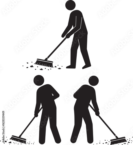 Three people sweeping the floor silhouette