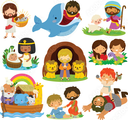 Bible stories images for kids - cute illustrations of famous biblical characters and scenes