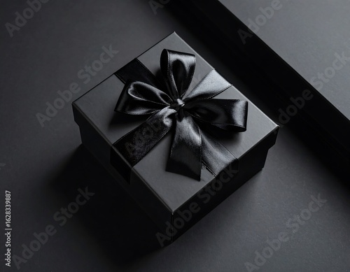 Dark gift box with black ribbon