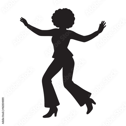 "Dancing Woman Silhouette – Retro Style Female Dance Vector Illustration"

