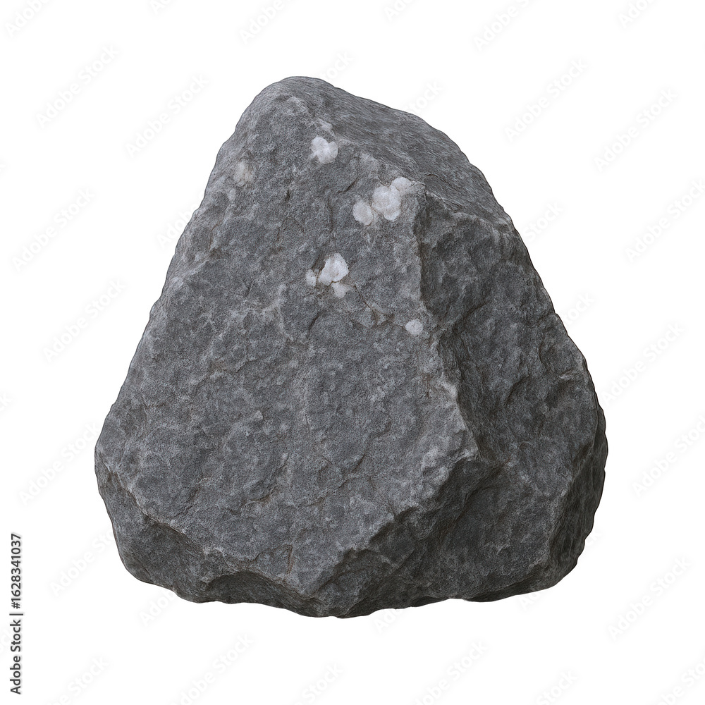 Fototapeta premium Rough Textured Gray Stone with White Inclusions, Isolated on Black Background for Natural Element Design