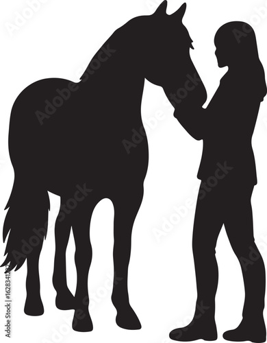 "Silhouette of Woman with Horse – Animal Bond Vector Illustration"

