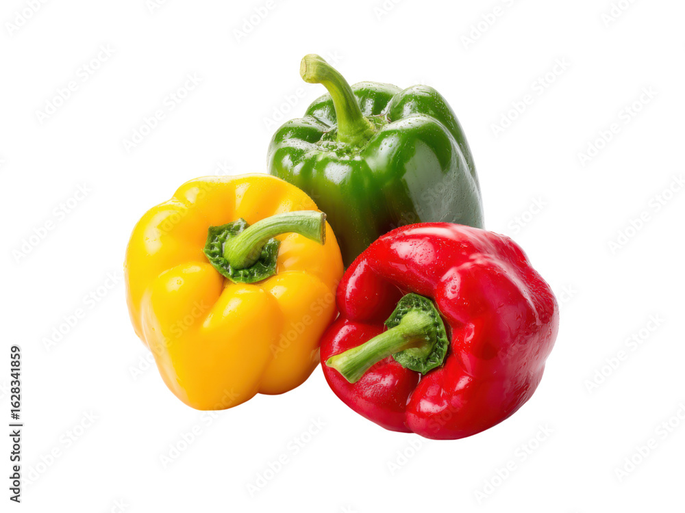 Vibrant red yellow green bell peppers fresh produce image, Isolated, Png Transparent Background Vibrant red yellow green bell peppers fresh produce image, Isolated, Png Transparent Background