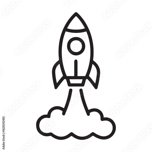 "Rocket Launch Line Icon – Startup Spacecraft Vector Illustration"

