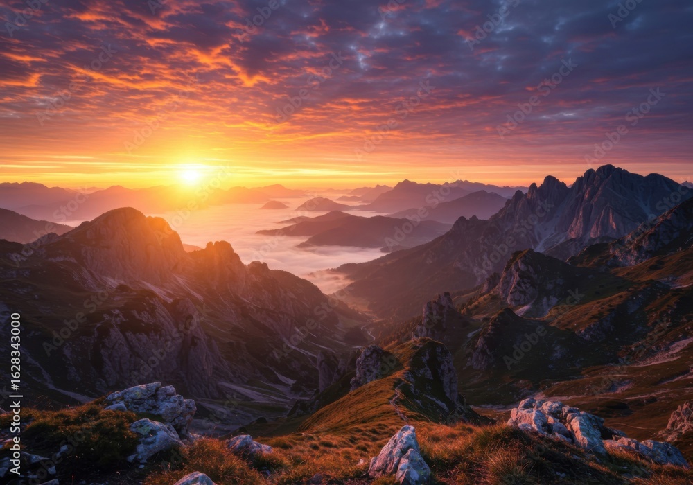 Naklejka premium Majestic mountain scene at dawn with soft color tones