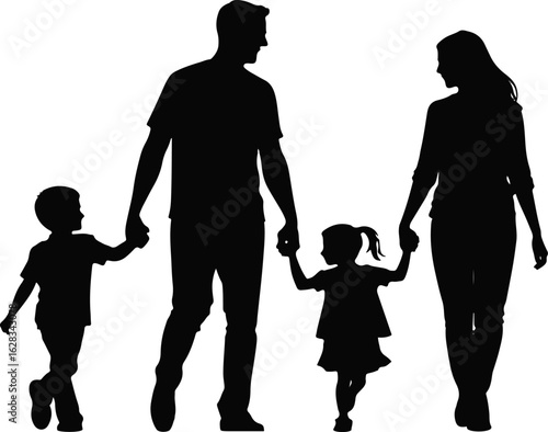 Happy Family Silhouette Vector Set – Black Flat Family Illustrations
