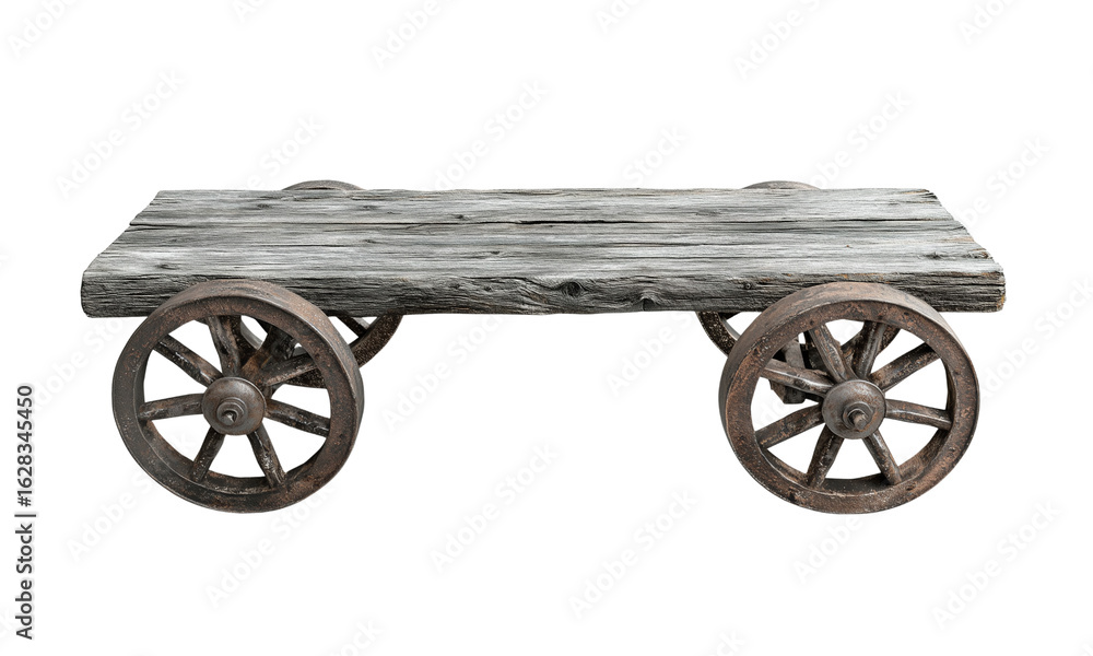 Fototapeta premium Wooden cart on wheels designed for transport or display. isolated on white background and transparent background
