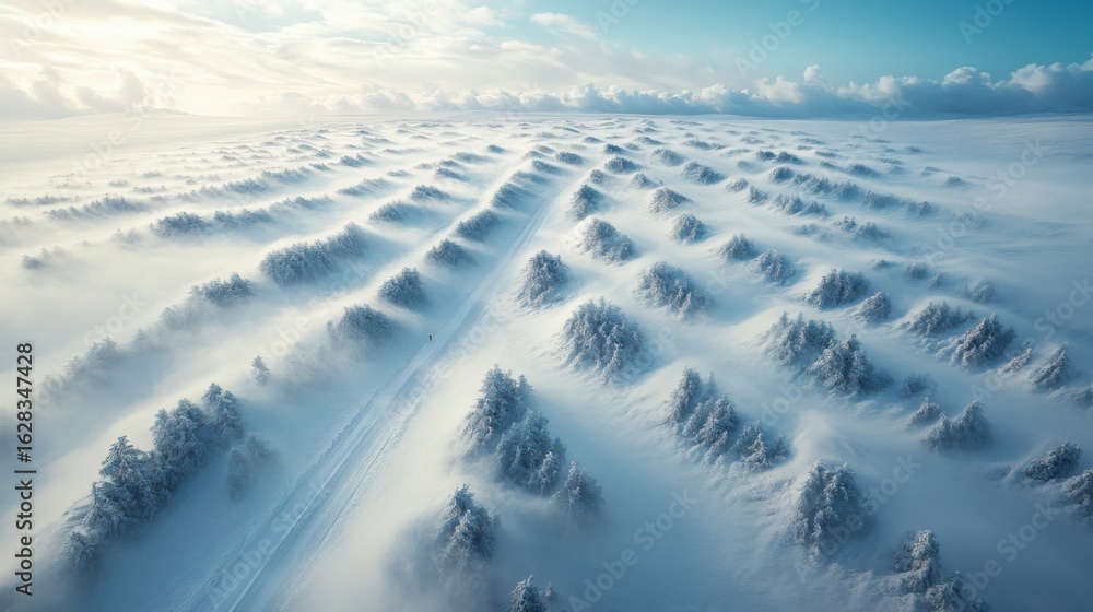 Obraz premium The vast and flowing snow trees in the endless Icelandic countryside 