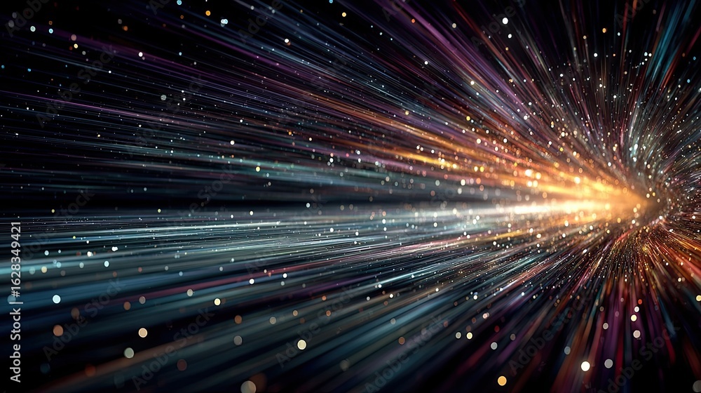 Fototapeta premium sci fi cosmic burst with glowing particles and galaxy star trails