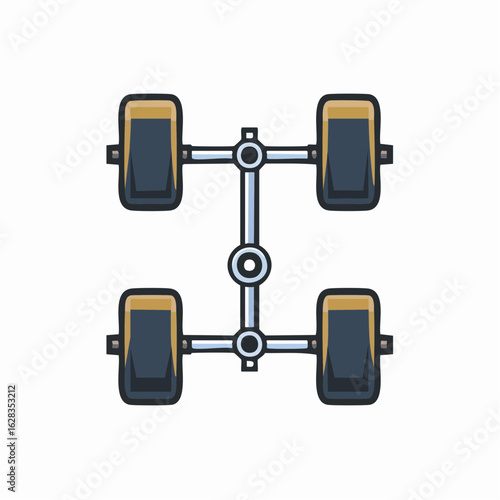 Automotive vehicle chassis diagram with four wheels and connected axles