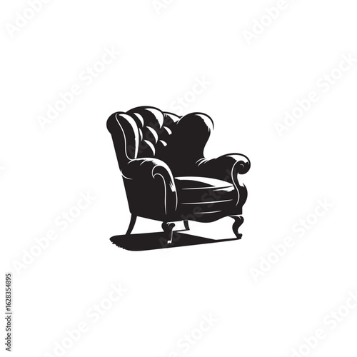 Bold black silhouette vector of a cozy upholstered chair . black vector of chair