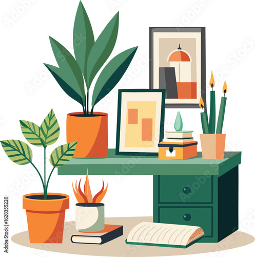 -neatly-organized-desk-with-a-chinese-evergreen