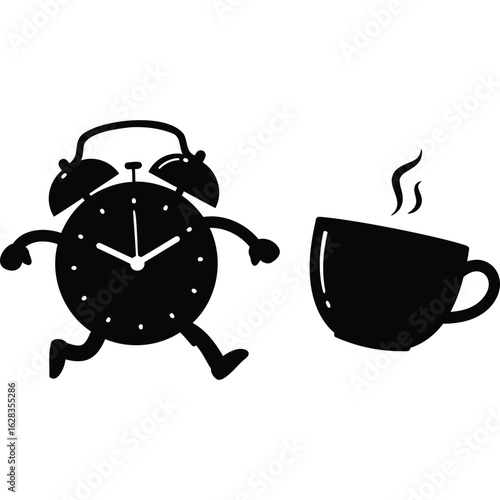 Running Alarm Clock with Coffee Cup - Wake Up Morning Routine Illustration