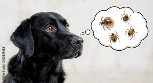 Black Labrador Dog Dreaming of Ticks: Pet Health Concept, Parasite Infestation