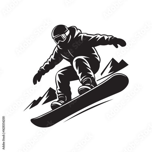 Snowboarder Silhouette Vector Extreme Winter Sports Black Icon Jumping Snowboard Man Clipart for