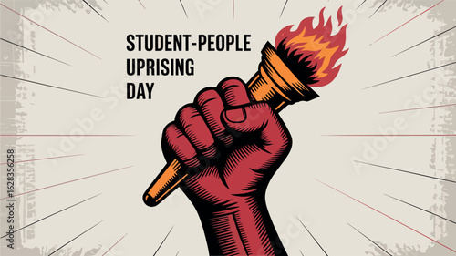 Student-People Uprising Day Torch Fist Revolution Art