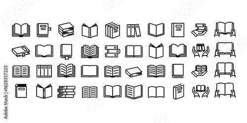 Editable line vector book icon set