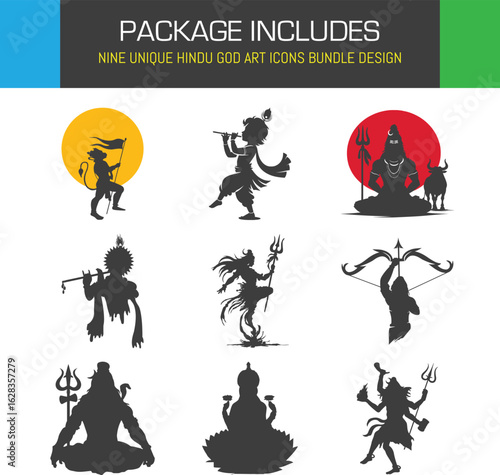Discover the Divine Hindu God Art Icons Bundle a Rich Collection in Striking Silhouette Graphic
