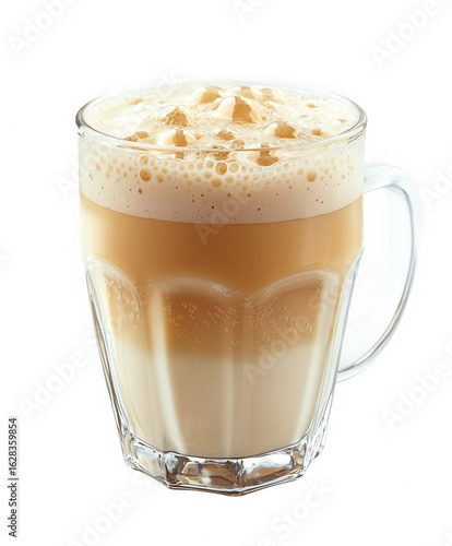 Delicious layered coffee drink with whipped cream and nuts isolated on transparent background