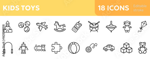  collection of kids toys icons related to childhood