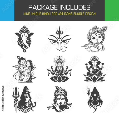Divine Hindu Gods art collection with spiritual significance a bundle of nine unique icons