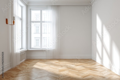 Wallpaper Mural Empty, sunlit room with herringbone floors Torontodigital.ca