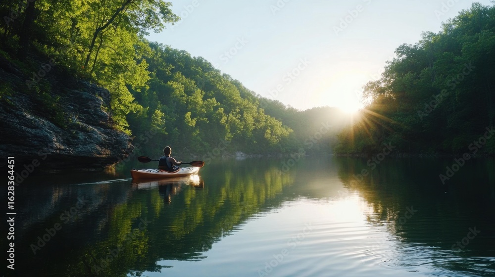 Obraz premium kayaker on lake in ozarks 