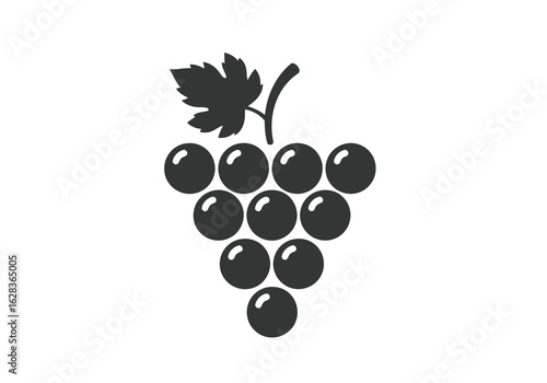 Black silhouette of a bunch of grapes with a leaf on white background fruit Vector illustration of